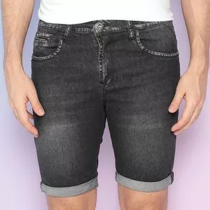 Bermuda Jeans Estonada Com Recortes<BR>- Preta