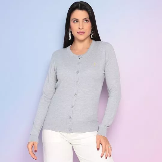 Cardigan Com Bordado- Cinza Claro