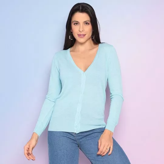 Cardigan Em Tricô- Azul Claro