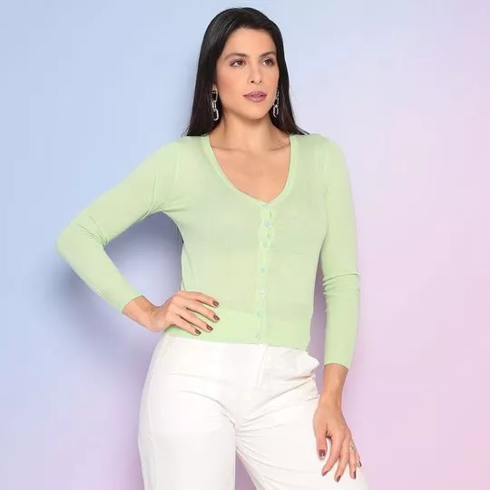 Cardigan Em Tricô- Verde Claro