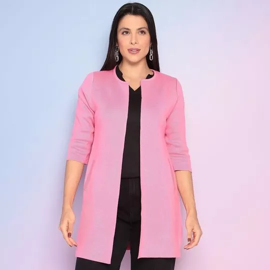 Cardigan Alongado Em Tricô- Rosa