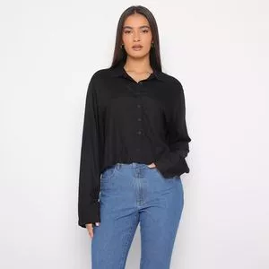 Camisa Cropped Com Recortes<BR>- Preta