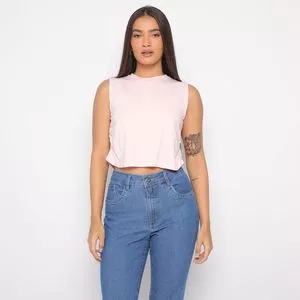 Cropped Com Franzidos<BR>- Rosa Claro