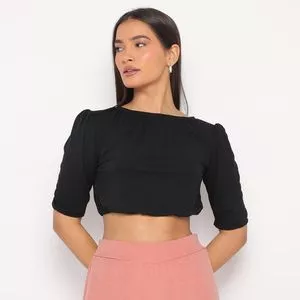 Cropped Com Pregas<BR>- Preto