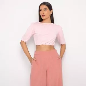 Cropped Com Pregas<BR>- Rosa Claro