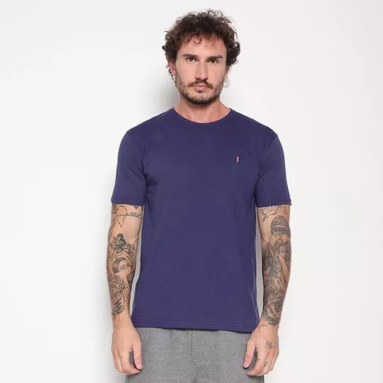 Camiseta Com Bordado- Azul Marinho