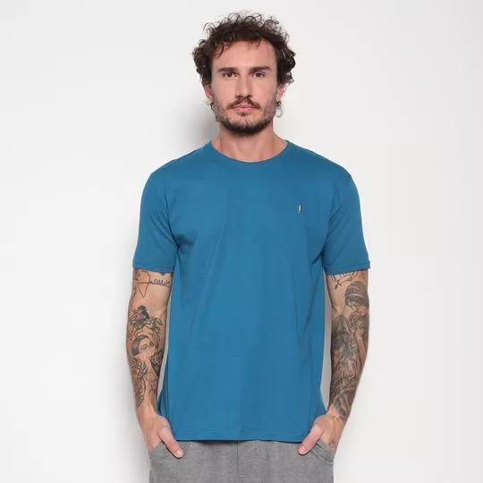 Camiseta Com Bordado- Azul Escuro