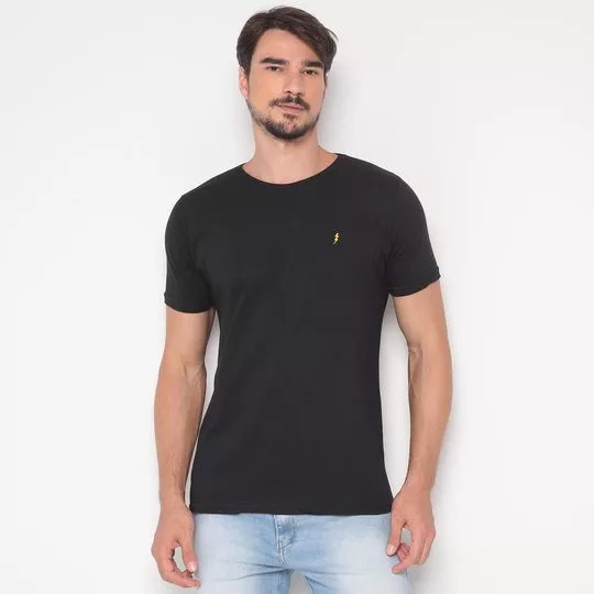 Camiseta Com Bordado- Preta