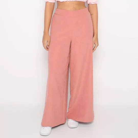 Calça Pantalona Com Bolsos- Rosa Claro