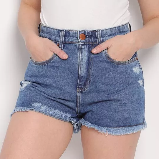 Short Jeans Com Recortes- Azul