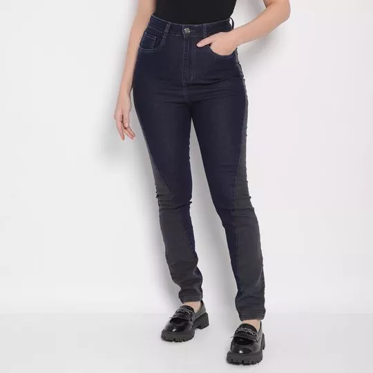 Calça Jeans Skinny Com Recortes- Azul Escuro