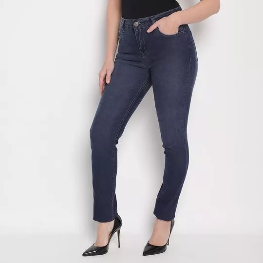 Calça Jeans Skinny Com Recortes- Azul Escuro