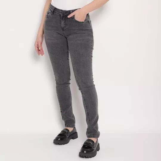 Calça Jeans Skinny Com Recortes- Preta