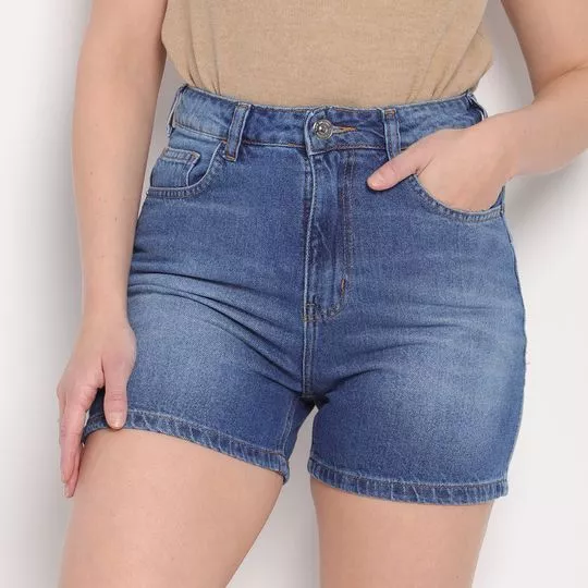 Short Jeans Com Recortes- Azul