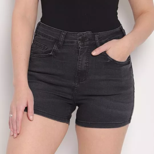 Short Jeans Com Recortes- Preta