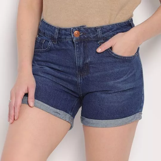 Short Jeans Com Recortes- Azul