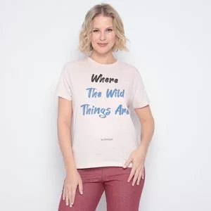 Camiseta Com Inscrições<BR>- Rosa Claro & Azul