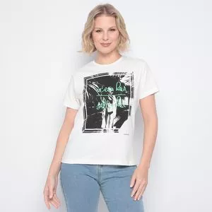 Camiseta Com Inscrições<BR>- Off White & Preta