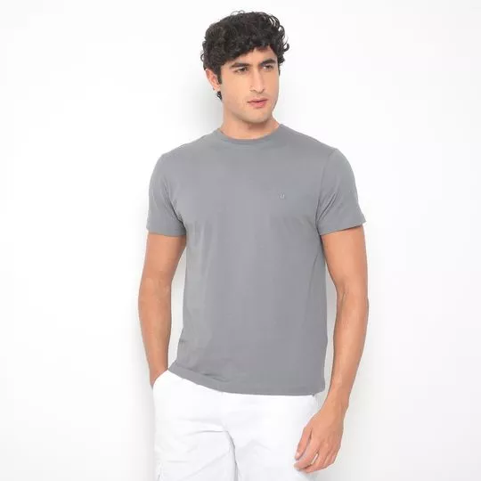 Camiseta Com Bordado- Cinza