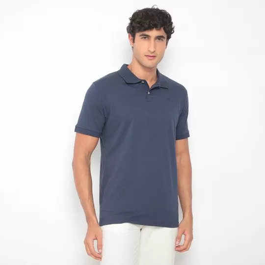 Polo Com Bordado- Azul Marinho