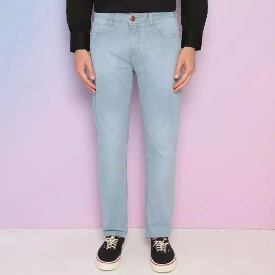 Calça Jeans Reta Com Bolso- Azul Claro