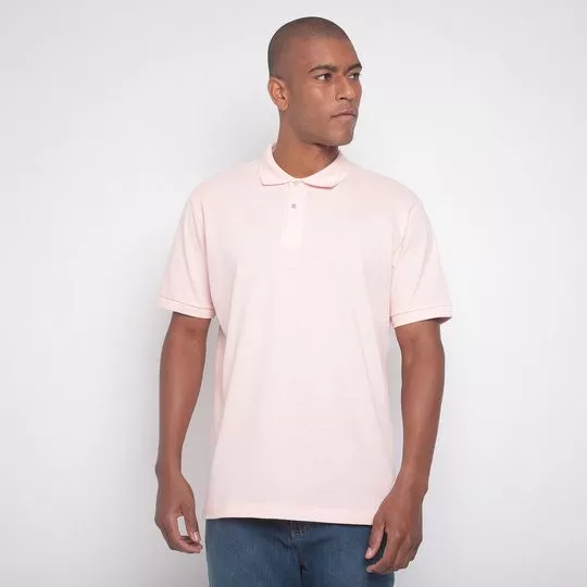 Polo Texturizada Com Bordado- Rosa Claro