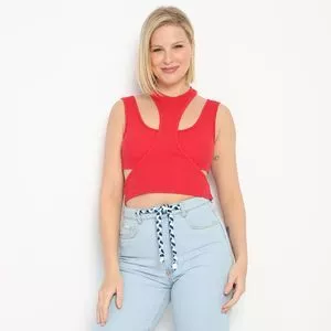 Conjunto De Top & Cropped Canelado<BR> - Coral<BR> - Dimy