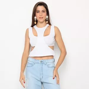 Conjunto De Top & Cropped Canelado<BR>- Branco<BR>- Dimy