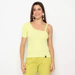 Blusa Canelada Com Recortes<BR>- Amarelo Claro<BR>- Dimy