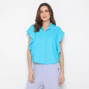 Camisa Com Linho<BR>- Azul<BR>- Linzzi