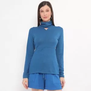 Blusa Com Vazados<BR>- Azul Escuro