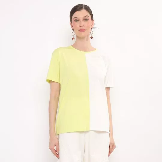 Blusa Com Recortes- Verde Claro & Off White