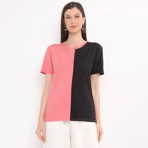 Blusa Com Recortes<BR>- Rosa Claro & Preta