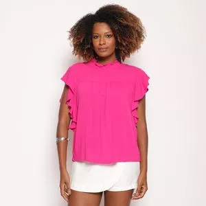 Blusa Com Babados<BR>- Rosa Escuro