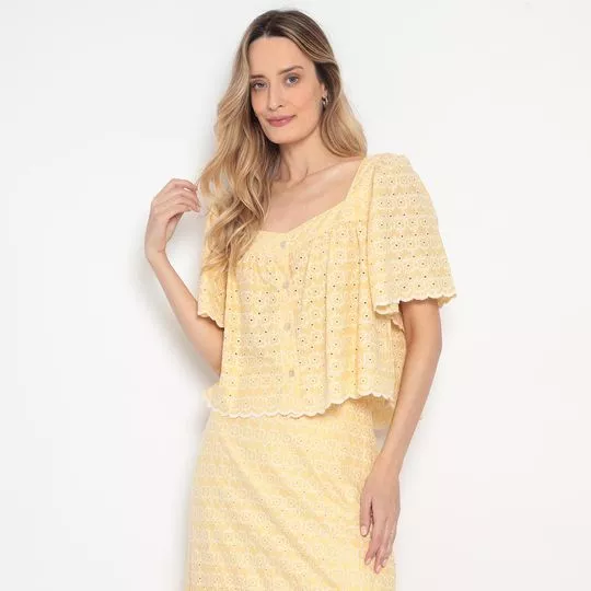 Blusa Com Laise- Amarelo Claro & Off White