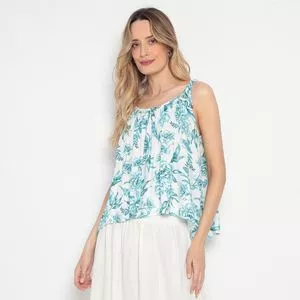 Blusa Floral<BR>- Branca & Azul Escuro