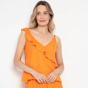 Blusa Com Babado<BR>- Laranja