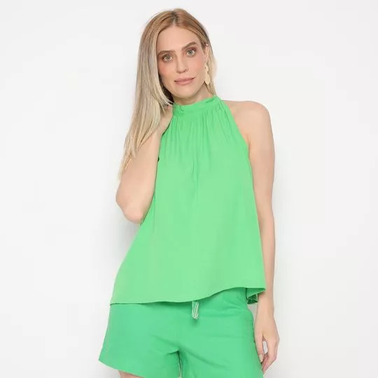 Blusa Com Franzidos- Verde Claro