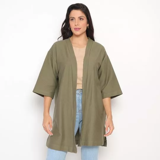 Kimono Alongado Texturizado- Verde Oliva