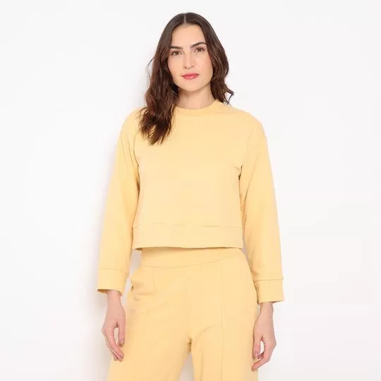 Blusão Cropped Com Recortes- Amarelo Claro