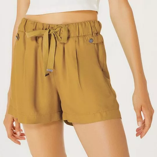 Short Com Pregas- Bege Escuro