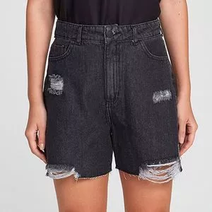 Short Jeans Com Destroyed<BR>- Preto