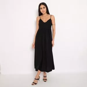 Vestido Midi Liso<BR>- Preto