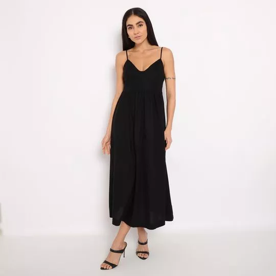 Vestido Midi Liso- Preto