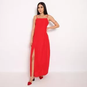 Vestido Longo Com Fenda<BR>- Vermelho