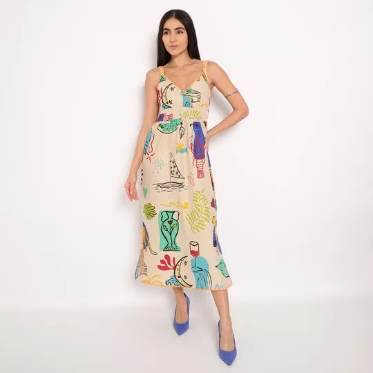 Vestido Midi Brasilidades - Bege Claro