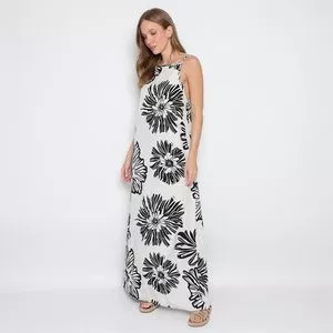 Vestido Longo Floral<BR>- Branco & Preto