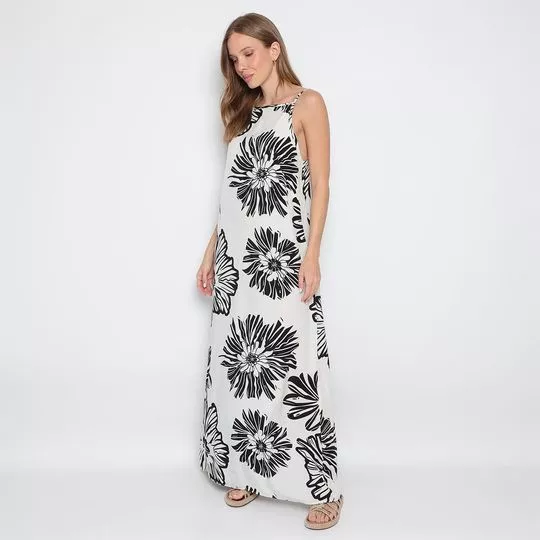 Vestido Longo Floral- Branco & Preto