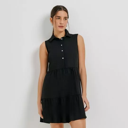 Vestido Curto Com Recortes - Preto