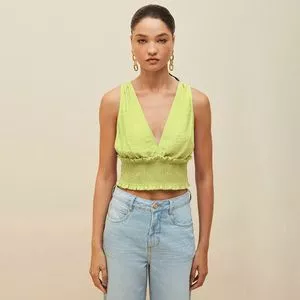 Cropped Com Franzidos<BR>- Verde Limão<BR>- Morena Rosa